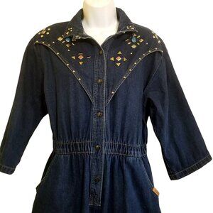Dreams Vintage Women's Jumpsuit Size L Denim Studded Snap Elastic Playsuit Rompe